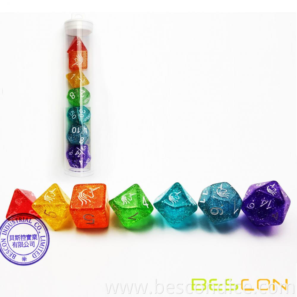 Glitter Rainbow Unicorn Polyhedral Dice Set For Board Game 1